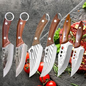 Couteaux Couteaux de cuisine couteau à désosser en acier inoxydable, couperet à viande de boucher, couteau à trancher les légumes et les fruits, couteau à viande BBQ avec couvercle