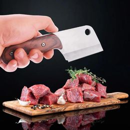 Couteaux Mini couteau de chef en acier inoxydable, couteau de cuisine tranchant, couperet pour éplucher les légumes, utilitaire, manche en bois de couleur pleine Tang pour l'extérieur
