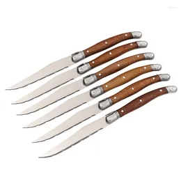 Couteaux lot de 6 couteau à steak inox vaisselle de table manche bois de rose couverts Laguiole