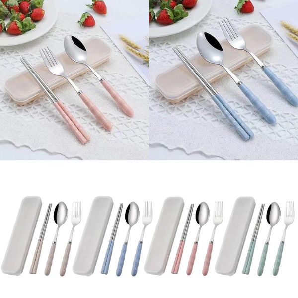 Cuchillos de acero inoxidable vajilla portátil de tres piezas Creative Simple Office Spoon Spoon Chopsticks Tornilla pequeña Mesa de verde azulado