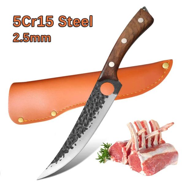 Knives con agujero de dedo cuchillo de bono Cojada de carne fruta Fiesta de pescado Knitavos de cocina Forgada Hoja de madera Forgada Manja de madera Chef Cocinero Herramienta Cleaver