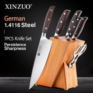 Couteaux xinzuo 7pcs couteau ensemble allemand 1.4116 acier inoxydable utilitaire tranchant chef fruit santoku couteaux multifonction ciseaux de cuisine