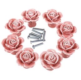 Boutons, 8pcs élégants roses rose s fleur en céramique boucles poignées de tiroir en placard + vis6144767