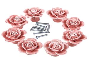 Perillas, 8 piezas elegantes rosa rosa s flor cerámica gabinete perillas armario cajón manijas + tornillo 4840298