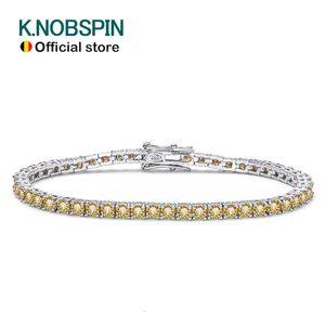 Knobspin de 3 mm Champagne Real Tennis Bracelet Sparkling Full Diamond Lendy Jewelry Gra Certified 925 Silver Bracelets 240424