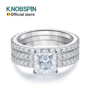 KNOBSPIN 46ct D VVS1 corte princesa todos los anillos para mujer sólida plata esterlina s925 compromiso boda laboratorio banda de diamantes 240130