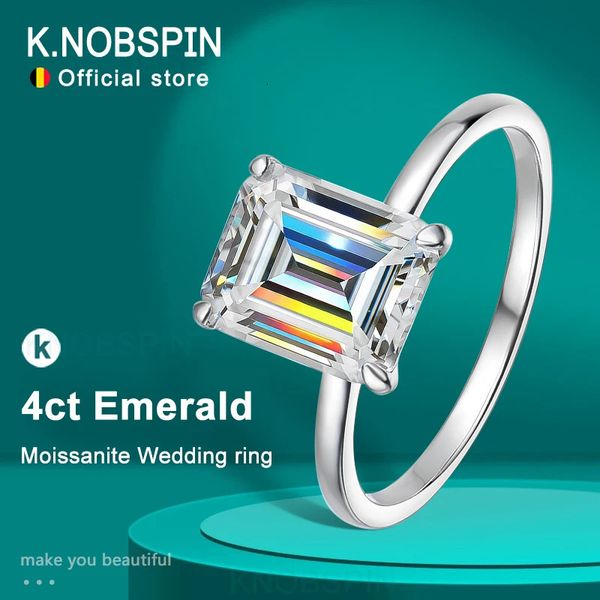 KNOBSPIN 4ct bague émeraude s925 argent Sterling plaqué or blanc 18 carats bague de fiançailles pour femmes 240226