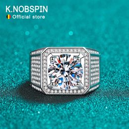 KNOBSPIN 5ct D Color Ring 925 Sterling Sliver Plateado 18k Banda Hip Hop Anillos para hombre Fiesta Sparkly Jewely 240228