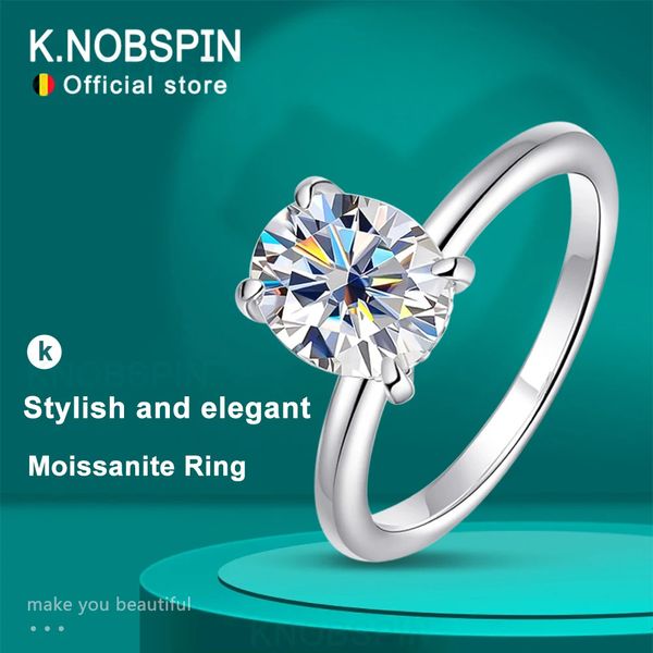 Knobspin D VVS1 OVAL RINGS 4 PRONG SETRAGE CLASSIQUE FEMMES TRENDY ENGAGEMENT BANDE DE MEADURE GRA CERTIFIÉ 925 SLIVER RING 240417