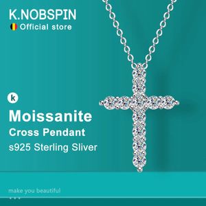 KNOBSPIN Volledige Kruis Hanger Ketting Originele 925 Sterling Sliver Chain Plated 18k Wit Goud Fijne Ketting voor Vrouwen 240226