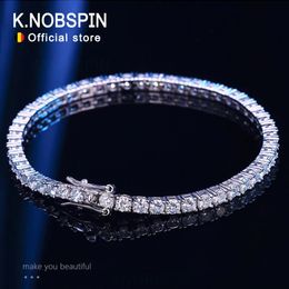KNOBSPIN m 4mm D Kleur Tennis Armband Volledige Diamond GRA 925 Sterling Zilveren Bruiloft Sieraden Armbanden Voor Vrouwen Man 240105