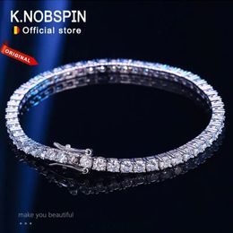 Knobspin M 4 mm Pulsera de tenis Full Diamond GRA 925 Plateado Plateado 18k Joyas de joyas de fiesta de bodas para mujeres 240423