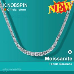 KNOBSPIN Collar de tenis para mujer, joyería de boda con certificado, collar de oro blanco de 18k chapado en plata de ley 925 240201