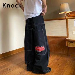 Klop trendy high street jnco borduurwerk demin jeans voor mannen dames heup pop los fit brede broek voor paar middelste stijging jeans 240517