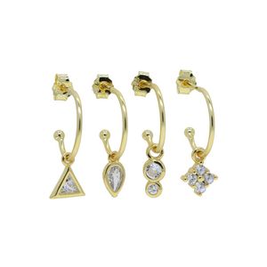 Noeud 4pcs / ensemble minuscule 925 argent sterling cristal clair Cz larme goutte Triangle carré charme balancent boucle d'oreille ensemble bijoux pour femmes en gros