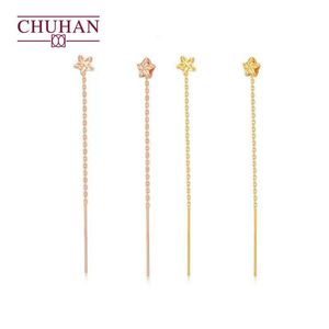 Nudo CHUHAN estrella brillante pendiente de oro de 18K pendientes de gota de estrella de oro rosa joyería fina de moda de oro Real para mujer Buen regalo al por mayor