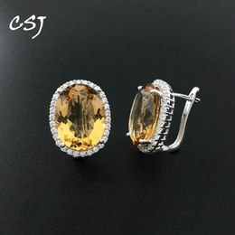 Noeud CSJ Citrine Quartz pierre précieuse Noble boucle d'oreille en argent Sterling 925 ovale 12*16mm 17Ct bijoux fins pour femmes dame cadeau de fête de noël