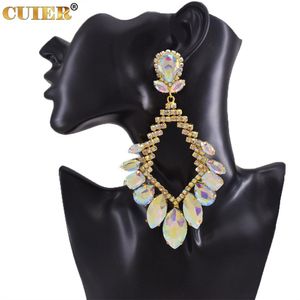 Knoop CuiEr 13,5 cm Grote Diamanten Edelsteen Hanger Oorbellen voor Vrouwen Glas Kristallen Sieraden voor Bruiloft Mode Enorme maat show TV