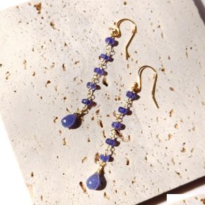 Knoop oorbellen lii ji tanzanite 14k goud gevulde bengleed natuursteen handgemaakte sieraden voor vrouwen cadeau drop levering dhq3t