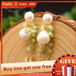 Nudo GLSEEVO diseño Original Natural redondo agua dulce pendientes colgantes de perlas para mujeres compromiso de boda joyería fina Brincos GE0871