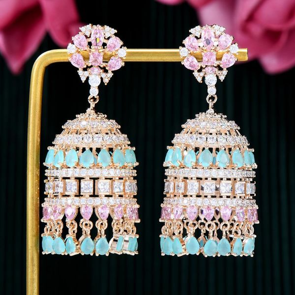 Noeud GODKI indien multicolore cloche longues boucles d'oreilles pour femmes 2022 mode géométrique ronde boucles d'oreilles ZIRCON croix boucle d'oreille bijoux