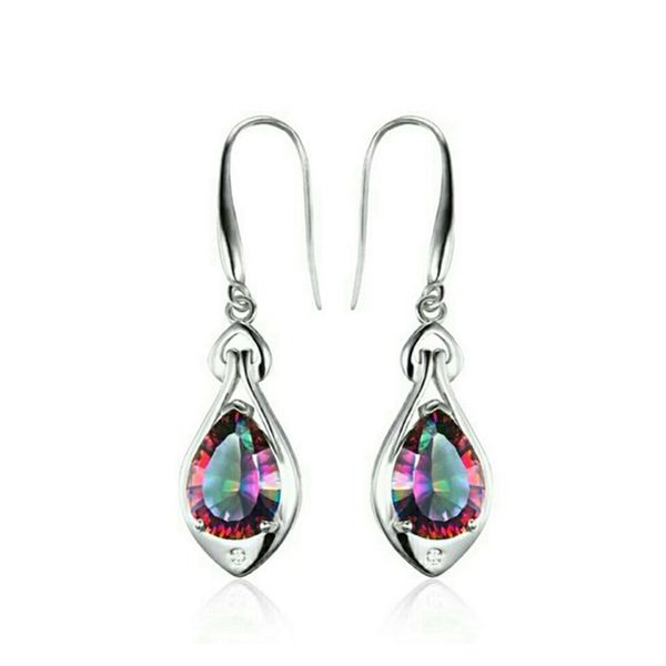 Noeud vente chaude belle 925 en argent Sterling arc-en-ciel mystique topaze boucles d'oreilles femme argent boucles d'oreilles pour cadeau