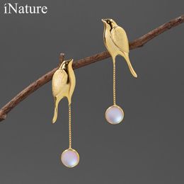 Noeud INATURE Nightbird 925 en argent Sterling coloré cristal lune et oiseau gland boucles d'oreilles pour les femmes bijoux personnalité cadeau