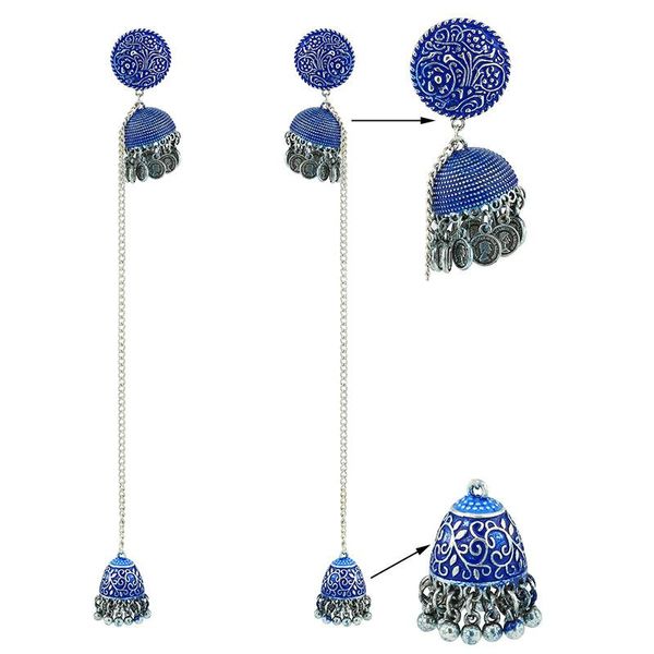 Noeud indien or perles faites à la main bleu marine fleur longue chaîne gland Jhumka népal thaïlande Piercing boucles d'oreilles Bijoux boucle d'oreille