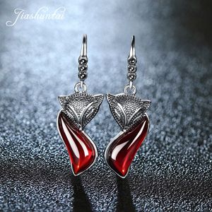 Noeud JIASHUNTAI rétro argent saphir rubis grenat renard boucles d'oreilles pour les femmes Vintage 100% 925 argent Sterling pierres précieuses F bijoux