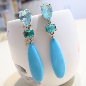 Noeud KQDANCE 925 argent aiguille pierre de lune naturelle bleu rouge Turquoise cristal longue larme boucles d'oreilles pour femmes bijoux en gros