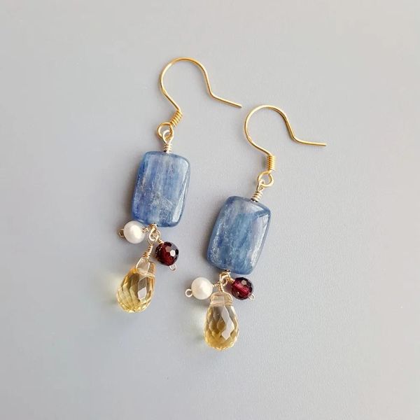 Knot Lii Ji Real Kyanite Garnet Pearl Pearl Citrine 925 Sterling Silver Pendientes hechos a mano Joyas delicadas para mujeres Regalo