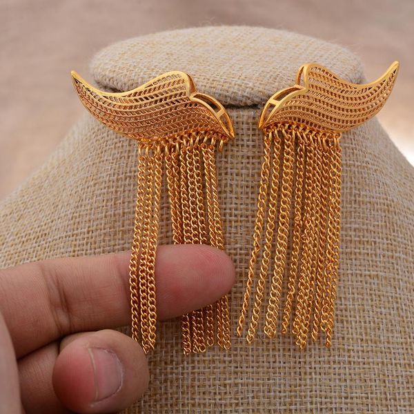 Boucles d'oreilles à franges longues avec nœud pour femmes, bijoux africains indiens, couleur or, cadeau de mariée éthiopienne