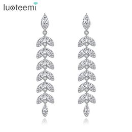 Knoop LUOTEEMI Luxe Marquise Cluster Bloemvorm Zirconia Lange Dangle Drop Oorbellen voor Bruiden Bruiloft Sieraden Groothandel Item