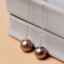 Boucles d'oreilles nœud nymphe en or pur 18 carats, longues perles d'eau douce naturelles violettes 5.58.5MM AU750, bijoux de marque, cadeau de fête pour femmes