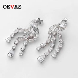 Knoten OEVAS 100% 925 Sterling Silber Funkelnde 5*7mm Waterdrop High Carbon Diamant Quaste Drop Ohrringe Für Frauen partei Edlen Schmuck