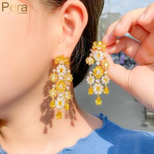 Noeud Pera superbe jaune Druzy CZ couleur or blanc longue fleur pendante fête de fiançailles boucles d'oreilles pour femmes bijoux fins E839