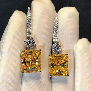 Knoop Radiant Cut 4ct Lab Topaz Diamond Dangle Earring Real 925 Sterling zilveren sieraden Party Wedding Drop Oorbellen voor dames Bruids