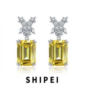 Noeud SHIPEI classique 925 en argent sterling taille émeraude 7CT Citrine pierres précieuses boucles d'oreilles de fiançailles pour les femmes bijoux fins en gros