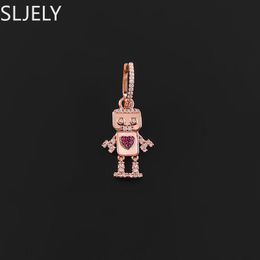 Noeud SLJELY Février Nouvelle Mode S925 Argent Sterling Or Rose Valentine Rose Robot Boucle D'oreille 1 PC pour Femmes Monaco Marque Bijoux