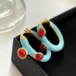 Noeud à la mode Europe concepteur haute qualité émail rouge Agate bleu boucles d'oreilles pour les femmes bijoux de luxe célèbre marque piste fête