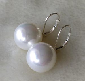 Noeud Unique perles bijouterie 14mm coquille ronde perle boucles d'oreilles 925 argent boucles d'oreilles à levier charmant femmes cadeau bijoux