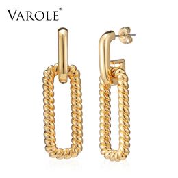 Nodo VAROLE Charms quadrati intrecciati Orecchini pendenti per accessori donna Colore oro Minimalista Orecchini pendenti lunghi Gioielli di moda