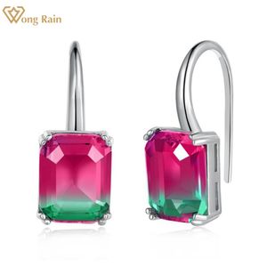 Noeud Wong Rain 925 argent sterling taille émeraude diamant à haute teneur en carbone pierres précieuses plaqué or 18 carats boucles d'oreilles fines bijoux en gros