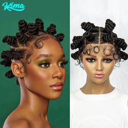 Trenza sin nudos Caja sintética Cabello trenzado Twist Buns BoLed Wig Full Lace African Cabello para mujeres negras 240423