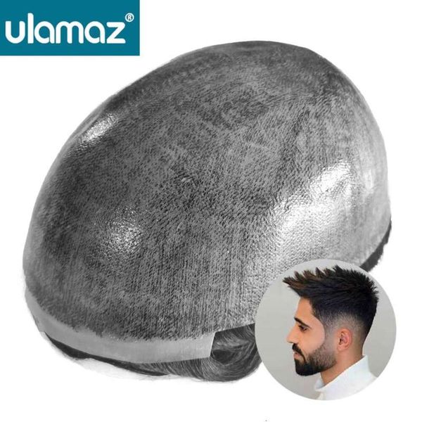 Toupee sans nœuds hommes 0,1-0,12 mm unité de peau complète de la peau indienne Wig 120% de densité de la prothèse de cheveux masculine