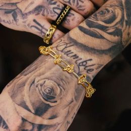 Bracelet à chaîne nouée pour hommes, bijoux en or jaune 14 carats, de Style esthétique Grunge