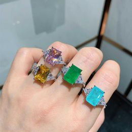 Knriquen 8 12mm Paraiba Tourmaline Topaz Emerald Quartz Gemstone Rings For Women 925 Sterling Silver Wedding Bands Fijne sieraden Y0311P