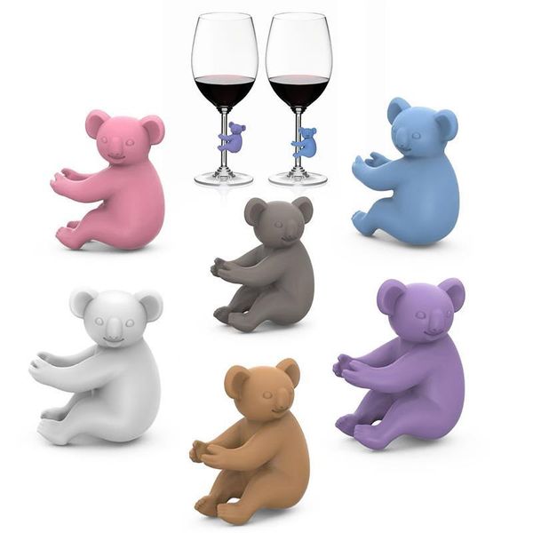 Reconnaissance de tasse Koala, verre à vin, étiquettes d'identification en Silicone, verre à vin de fête, étiquette dédiée