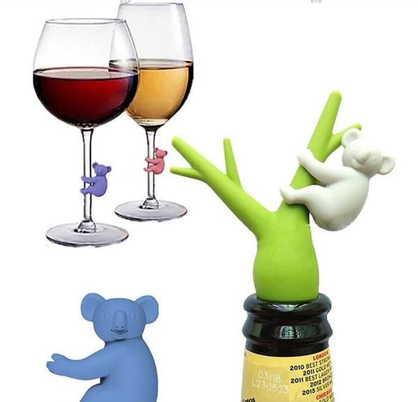 Koala Cup Recognizer Coupe en verre à vin Étiquettes d'identification en silicone Verre à vin de fête Étiquette dédiée 6pcs / set GD70