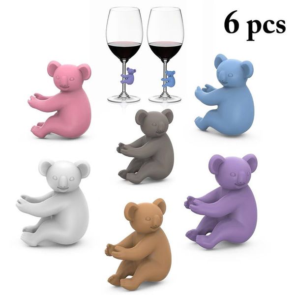 Koala Cup Recognizer Coupe en verre à vin Étiquettes d'identification en silicone Verre à vin de fête Étiquette dédiée 6pcs / set